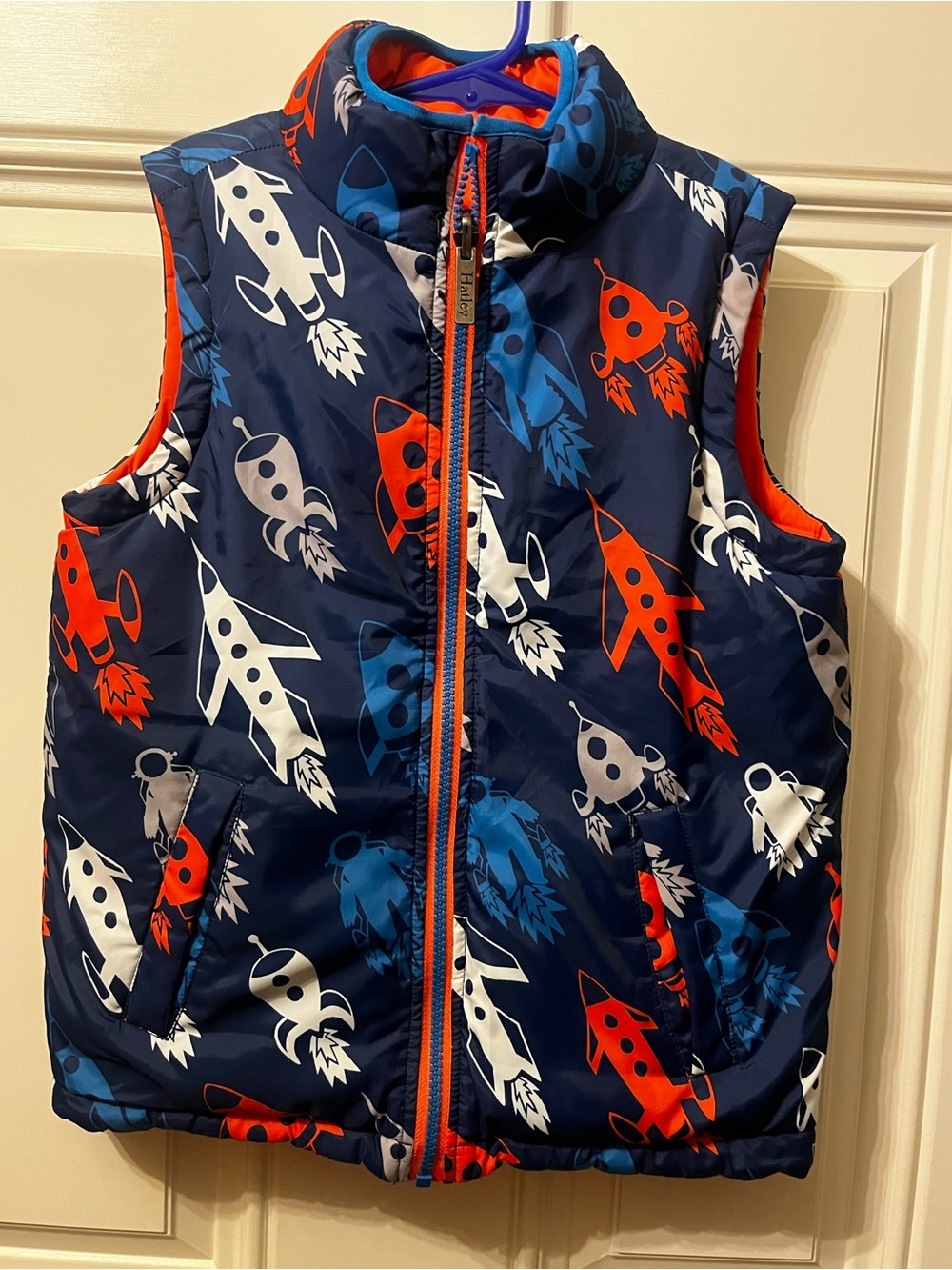 Hatley Navy Blue Rocket Print Puffer Vest Reversible